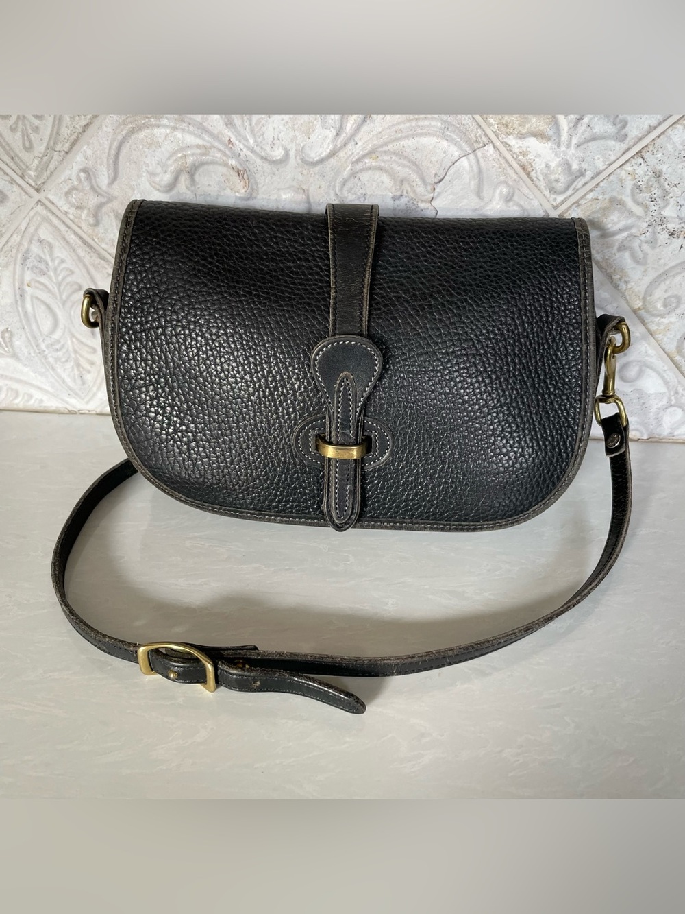 Dooney & Bourke- Vintage Black Leather Flap Crossbody Bag